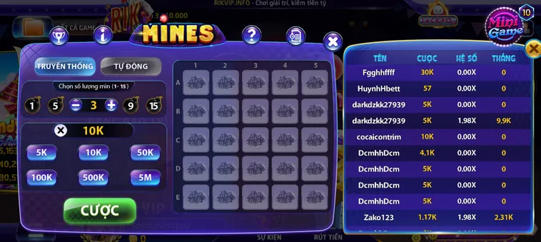Khám Phá Sự Hấp Dẫn Của Minigame Mines Tại RikVip Đỉnh Cao Thử Thách